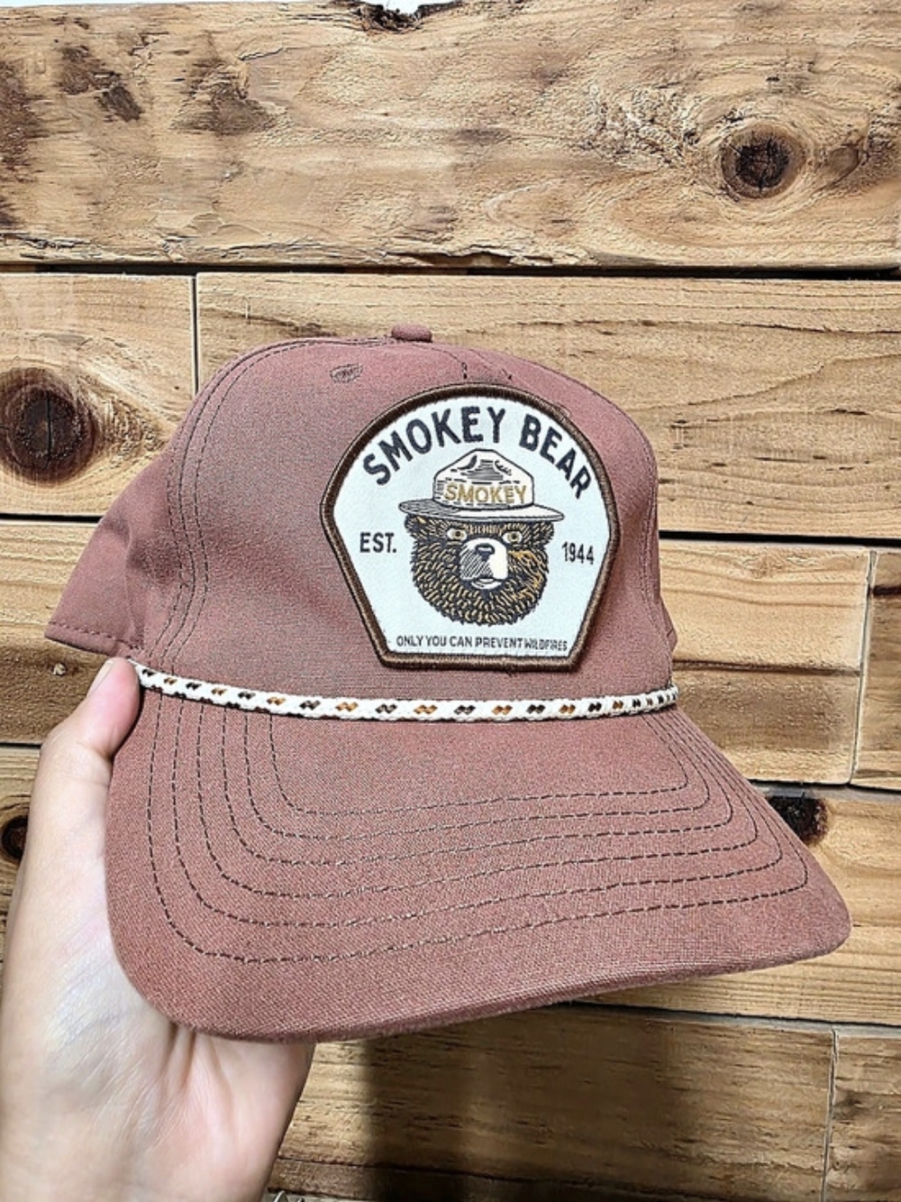 Smokey Bear Tan Rope Hat Trucker Hat in Brown